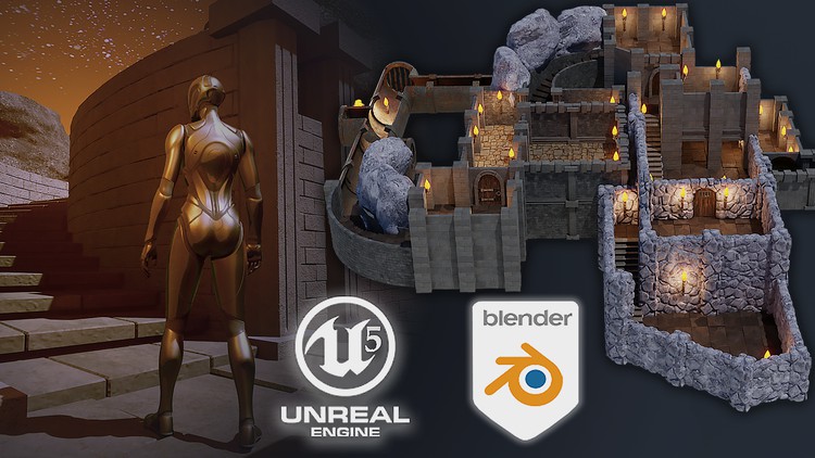 Blender 3 đến Unreal Engine 5 - Bộ Kitbash Dungeon Modular